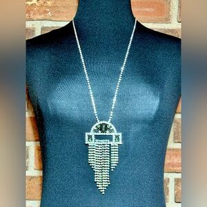 Unbranded Rhinestone Fringe Necklace Art Deco Style 24” Chain Statement